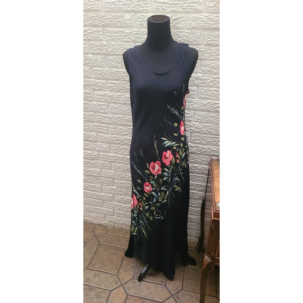 American Angel Vintage 90s Black Floral Party Dress Large Size Large